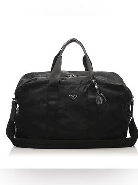 Vintage Prada Black Nylon Travel Duffel with Shoulder
 Strap